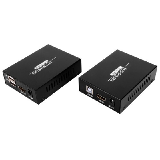 HDMI KVM Extender – 197ft (Approx. 60m), 1920x1080P 60Hz, Remote Control & POC, 100-240V, EU Plug